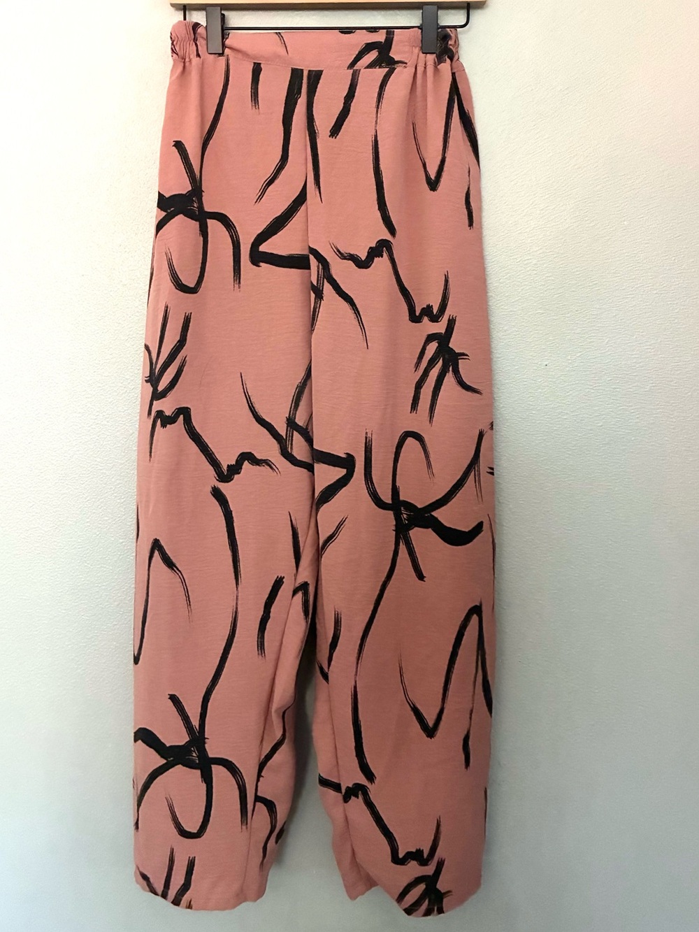 Abstract Print Wide Leg Pants Pink Black Pull On Women’s Medium